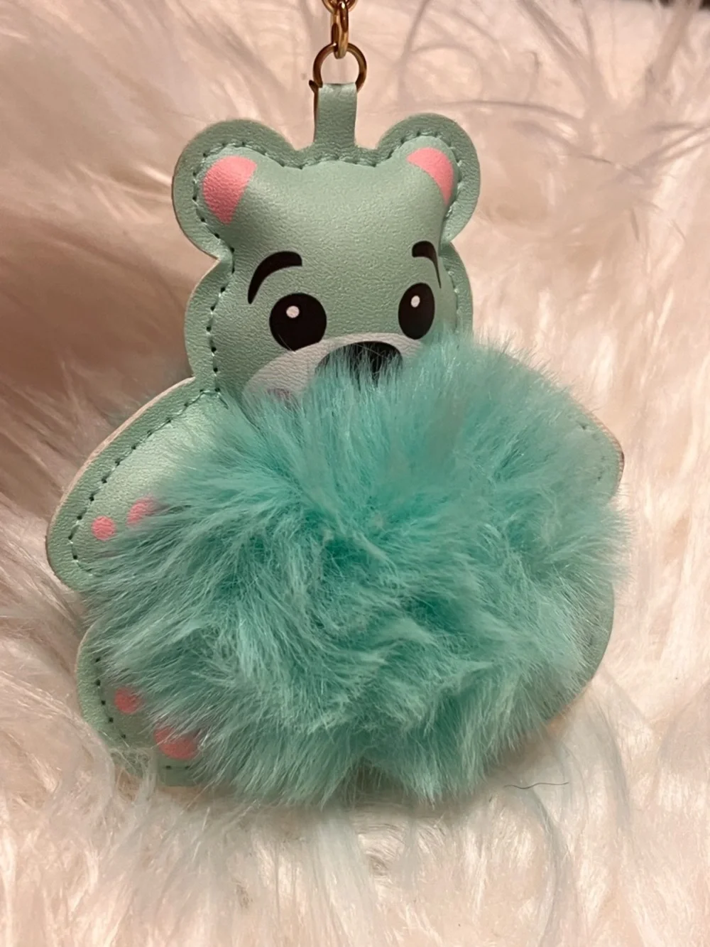 Mint Plush Bear Pom Keychain  or bag charm